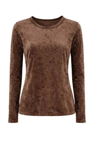 signe nature - Langarmshirt in Velours-Optik braun - Gr. - 40