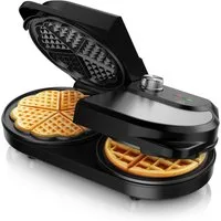 Arendo Waffeleisen Duo-Waffelautomat mit 2x Waffelplatten (Belgische Waffeln & Herzform), 1400 W, Stufenloser Temperaturregler, Antihaftbeschichtet, Edelstahl, BPA frei