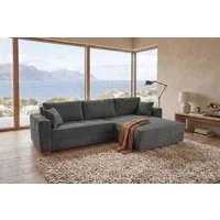 Jockenhöfer Gruppe Ecksofa Bologna, L-Form, Breite: 298 cm, Cord-Bezug, beidseitig montierbar, mit Schlaffunktion, Bettkasten & Zierkissen, XXL-Ottomane