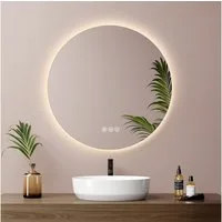 EMKE Badspiegel LED-Badspiegel rund, rahmenlos, Ø 50–80 cm (50–80 cm, Touchschalter), 3 Lichtfarben, dimmbar, Antibeschlag, Touch, Memory, IP44