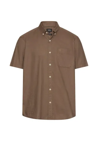camel active - Kurzarmhemd aus Leinenmix mud brown - Gr. - M