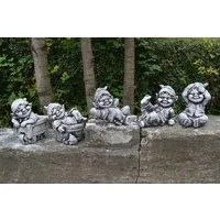gartendekoparadies.de Gartenfigur 5er Set Gnom Familie, Steinfiguren Wichtel Gnome H. 13-17 cm, 10 kg, (5er-Set), Frostsicher
