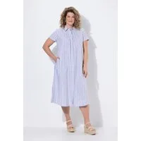 Ulla Popken Midikleid Maxikleid Streifen Hemdkragen Halbarm Biobaumwolle