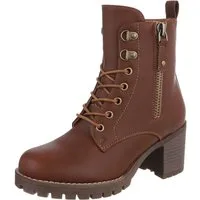 Ital-Design Modische Stiefeletten mit Absatz und Reißverschluss für Damen Schnürstiefelette (90542965) Blockabsatz Stiefeletten in Camel