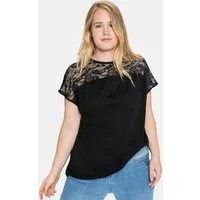 Sheego T-Shirt Spitzenshirt Kurzarm mit Spitzenpasse an der Schulterpartie