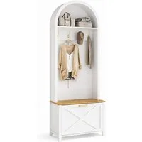 Yorbay Garderobe mit Schuhschrank & Hakenleiste, Moderner Hall Tree für den Flur (195 x 75 x 35 cm), Kompakter Garderobenschrank mit Ablage