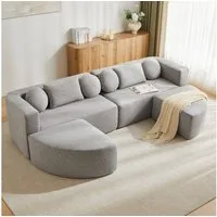 Flieks Sofa Modulare Ecksofa mit Schlaffunktion U-Form, keine Montage erforderlich 4 Teile, Multifunktional Schlafsofa Cloud Couch Chenillestoff Grau
