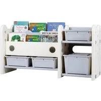 COSTWAY Kinderregal, 2 in 1 Bücherregal Kinder mit 4 Aufbewahrungsboxen