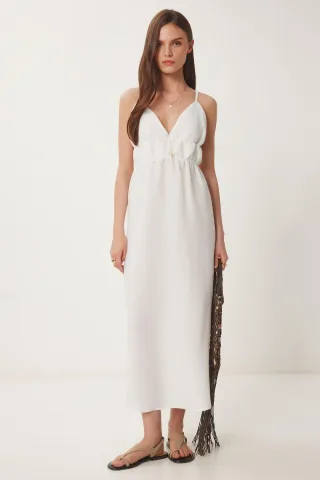 V-Ausschnitt Cut-Out Midi-Kleid