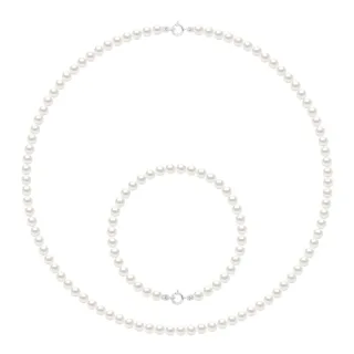 Das Set Halskette/Armband besteht aus: Halskette aus echten Süßwasser-Zuchtperlen, rund 4–5 mm