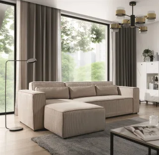 Ecksofa Schlafsofa WALDO Stoff Poso Beige Ottomane Links