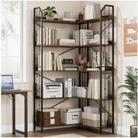 GarveeMore Bücherregal L-förmiges 5-stöckiges mit Perlenverzierung für Wohnzimmer, Eckregale Industrielles,Hohes Ausstellungsregal,83x83x183cm