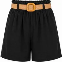 ITALY VIBES Bermudas - kurze Sommerhose mit Flechtgürtel für Damen - modische Shorts ONE SIZE - passend für Größen S bis L