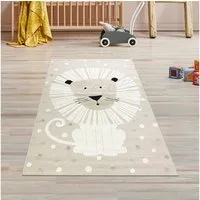 TeppichHome24 Kinderteppich Spielezimmer Teppich Kinderzimmer 3d-Effekt Löwenmuster Beige, rechteckig