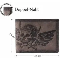 HMT Geldbörse Wild Things Only Herren Leder Geldbörse Natur mit Totenkopf & Flügel