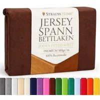 Strauss Home Spannbettlaken Premium 160 g/m² Gekämmte Baumwolle Jersey in Hotelqualität, Gummizug: Rundumgummi, OEKO-TEX®-zertifiziert - Hotelqualität – Formstabil & Langlebig