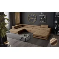 Goldstoff Wohnlandschaft mit Schlaffunktion, Couch für Wohnzimmer - Schlafsofa - Eckcouch, VENUS - Sofa U Form, Ecksofa mit Schlaffunktion und Bettkasten in braun