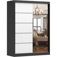 MOEBLO Kleiderschrank LARA 09 (mit Spiegel Schwebetürenschrank 2-türig Schrank mit vielen Einlegeböden und Kleiderstange, Gaderobe Schiebtüren Schlafzimmer-Wohnzimmerschrank Modern Design) (BxHxT): 150x200x61 cm