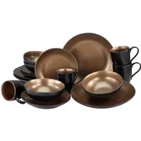 CreaTable Kombiservice Geschirr-Set Glamour Gold (16-tlg), 4 Personen, Steinzeug, Service, metallische Farben, 16 Teile, für 4 Personen