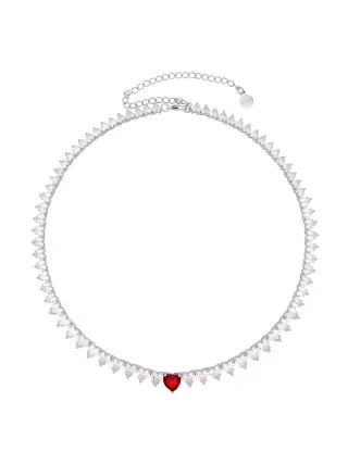 Fashionbox Collier rhodiniert Zirkonia weiss Mittelteil Zirkoniaherz rot