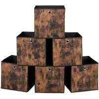 relaxdays Aufbewahrungsbox Stoff Aufbewahrungsbox Holzoptik 6er Set (6 St), XL