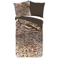 PURE luxury collection Wendebettwäsche Skins, Microfaser, 2 teilig, Mikrofaser, 135x200, 2 Teilig, Pflegeleicht, Wendeoptik, Leopard Braun