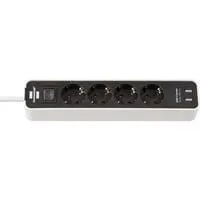 Ecolor Steckdosenleiste 4-fach, 2x USB-A weiß/schwarz, 1,5 Meter Kabel, USB-A, mit Sicherheitsschalter