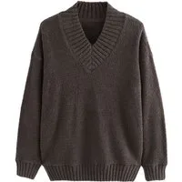 Next Strickpullover Flauschiges Teddy-Sweatshirt mit V-Ausschnitt (1-tlg)