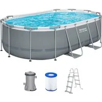 Bestway Framepool 56620 Steel Pro MAX™ Frame Pool (Komplett Set, 5-tlg., Pool, Pumpe, Filter, Leiter, Dosierer), robust und langlebig, 427x250x100cm