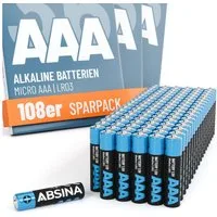 ABSINA 108x Batterien AAA Großpackung 1,5V Alkaline - langlebig, Micro LR03 Batterie, (1 St)