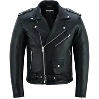 BOHMBERG Lederjacke Herren Retro Biker Highway aus echtem Vollleder Schwarz
