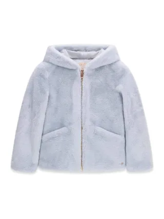 Guess Kids - FAUX FUR HOODED LS JACKET W/ZI FROZEN LIGHT BLUE - Gr. - 10