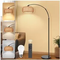 Jibenhome LED Stehlampe Rattan Boho LED Stehlampe Dimmable mit Fernbedienung,183cm, für Schlafzimmer, Wohnzimmer, Büro
