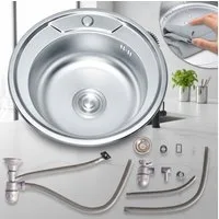 Mucola Küchenspüle Edelstahlspüle 50CM Edelstahl Spülbecken, Küchen, rund, (Set, 1 St., 1 x runde Edelstahlspüle inkl. XXL Zubehör Set), inkl. Ablaufgarnitur + komplettem Siphon (zur Reinigung abschraubbar)