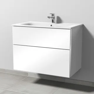 Sanipa 3way Waschtischunterbau zu Geberit Renova Plan Slim Waschtisch mit 2 Auszügen, Weiß-Glanz BS68778