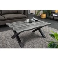 riess-ambiente Couchtisch WILD 90cm grau/schwarz - Wildeichen-Design, Baumkante, X-Gestell, FSC (Einzelartikel, 1-St), 3cm Tischplatte & Industrial Design - ideale Ergänzung zu Deiner Couch