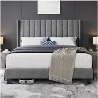 Yaheetech Polsterbett Doppelbett, Bettgestell mit gepolstertem Kopfteil & Lattenrost, 160 x 200 cm