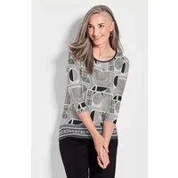 GOLDNER T-Shirt Elegantes Oberteil mit Allover-Muster Modisches Halbarm Shirt mit U-Boot-Ausschnitt