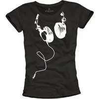 MAKAYA T-Shirt Kurzarm Damen Top Musik Hip Hop Rock Band Print Aufdruck Damenshirt (Schwarz, Weiß) mit Frontprint