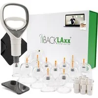 BACKLAxx® Massagegerät Schröpfen Set, 12x Glocken, 6x Therapiemagnete, 1x Vakuumpumpe, 1x Faszienschaber, 1x Schlauch, 1x Mikrofasertuch 21-tlg., 12 teilig