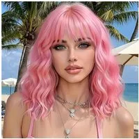 LuxusKollektion Kostüm-Perücke Perücke lockig synthetisch Pony Cosplay Rosa