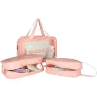 Ikonka Reisetasche Kosmetiktaschen-Set 3-teilig Transparent Pink oder Schwarz Reise (Kosmetiktaschen-Set mit Reißverschluss in 3 verschiedenen Größen, 3 Größen im Set – ideal für Kosmetik, Hygieneartikel & Reise), 3-teiliges Set in Pink oder Schwarz 