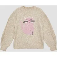 s.Oliver Longpullover Strickpullover Kuscheliger Loose-Fit-Strickpullover mit Katzen-Artwork