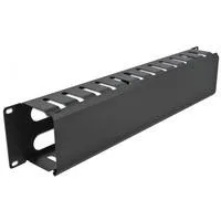 19" Kabelmanagement Rangierpanel mit 4 Öffnungen, Kabelführung schwarz, 2 HE