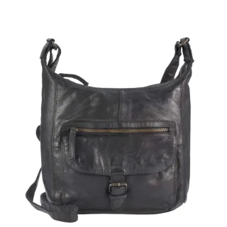 Schultertasche Damen viele Fächer Leder schwarz 30x27cm | Bear Design Anna. Klassische Umhängetasche mit separatem Vorfach für eine klare Organisation