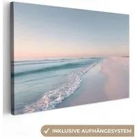 OneMillionCanvasses® Leinwandbild Küstenlinie - Pastell - Wasser, Fotodruck (1 St), Leinwand Bilder Klein, Wand Dekoration Aesthetic 30x20 cm