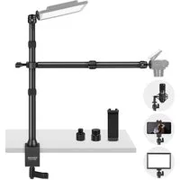 Neewer Kamerahalterung TL253A+DS001 Tischstativ mit 2 Auslegern für Kamera, Handy & Ringlicht, (bis 4 Zoll, Packung, höhenverstellbar von 61 bis 120 cm)