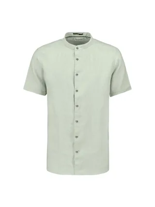 No Excess - Shirt Short Sleeve Granddad Solid With Linen mint - Gr. - L