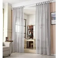 Woltu Gardine (2 St), halbtransparent, Gardinen halbtransparent mit Schlaufen Leinen Optik