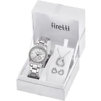 Firetti Quarzuhr Pure Love Silver, (Set, 5-tlg., mit Anhänger, Kette und 1 Paar Ohrsteckern), Armbanduhr, Damenuhr, Glitzersteine, Geschenkset